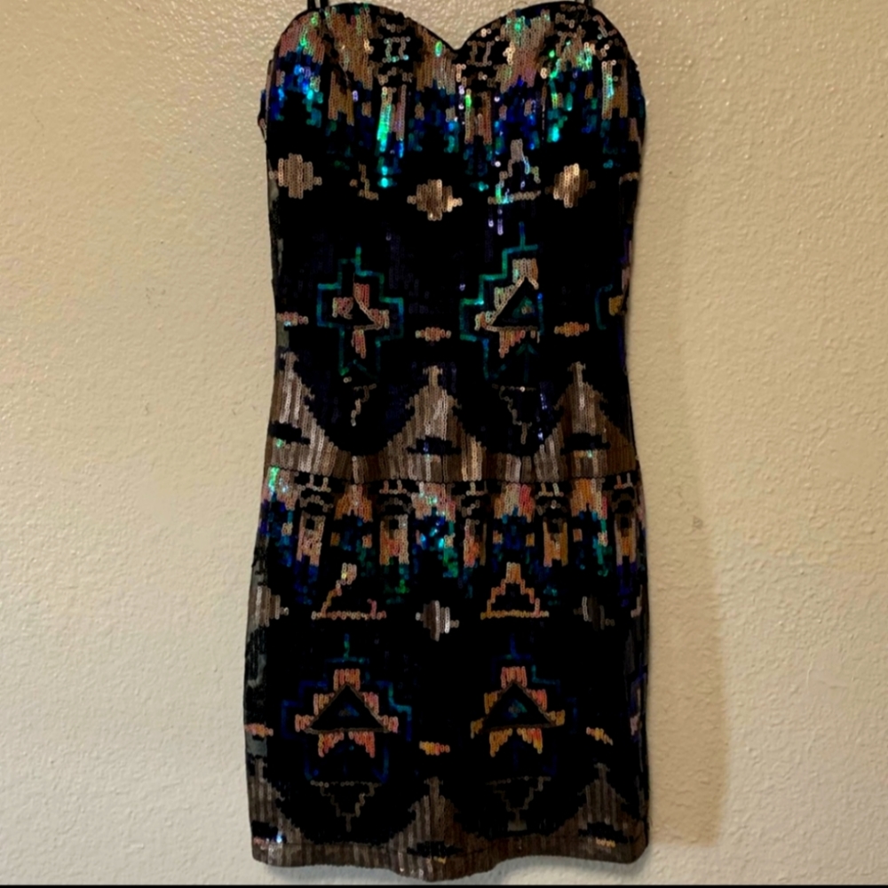 Strapless Aztec sequin mini dress!